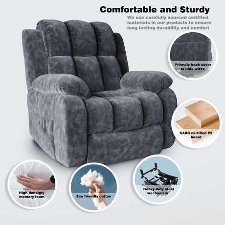 Comfortable and sturdy modern recliner chair with eco-friendly cotton, high-density memory foam, and heavy-duty steel frame