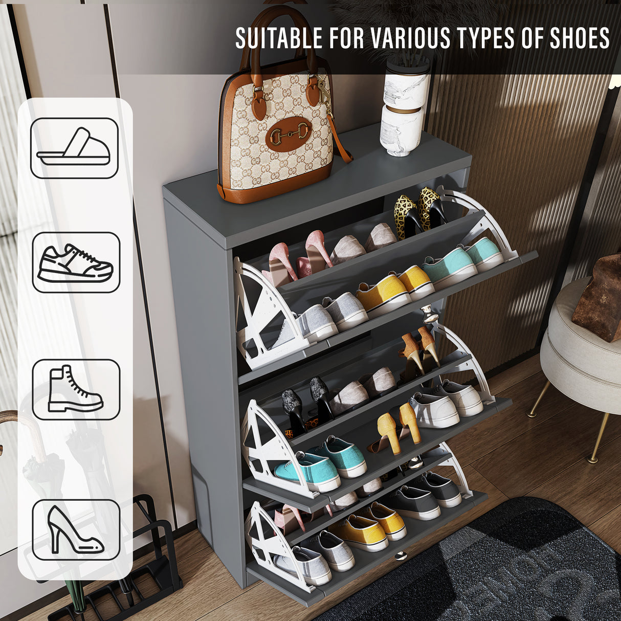 Shaker Shoe Cabinet For Hallway | Modern Shoe Storage Unit