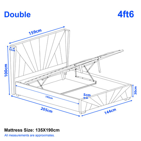 Diagram of a double bed with dimensions labeled