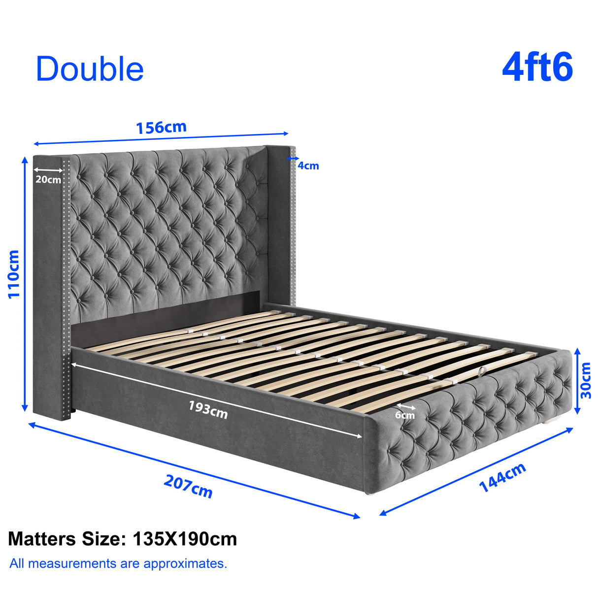 Cross Pattern Velvet Ottoman Storage Bed - Winged Bed Frame