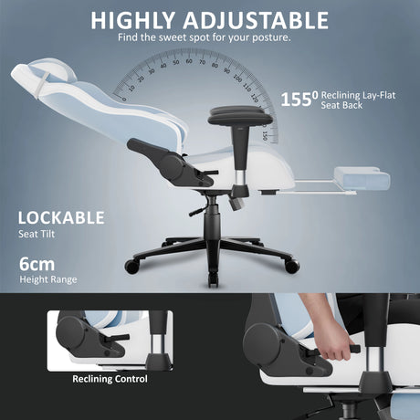Ergonomic office chair with adjustable features on a gray background