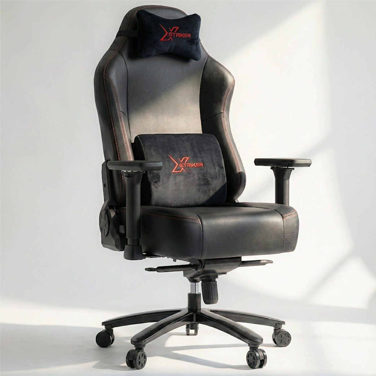 Office Gaming Chair with Wide Seat PC Computer Gamer Chair Xstriker in black with ergonomic lumbar and neck support, ideal for long hours at desk or gaming.