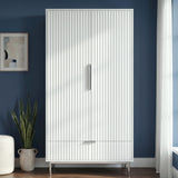 Fluted Painted 2 Door Wardrobe With Drawers and Hanging Rail
