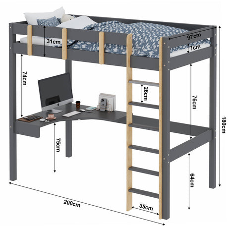 Full size bunk beds UK, 200cm x 97cm x 180cm, offering spacious and durable sleeping solutions.