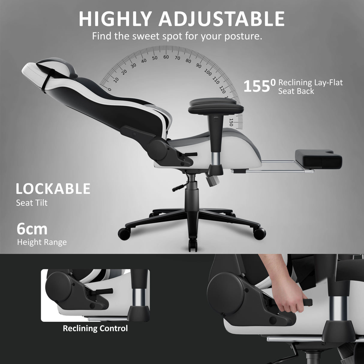 Ergonomic office chair with adjustable features on a gray background