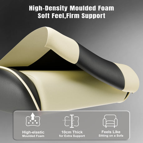 High-density moulded foam with text on soft feel and firm support, against a dark background.