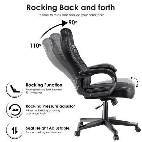 Xstriker Kids Gaming Chair with rocking function from 90 to 110 degrees, adjustable seat height, and pressure control for home office use.