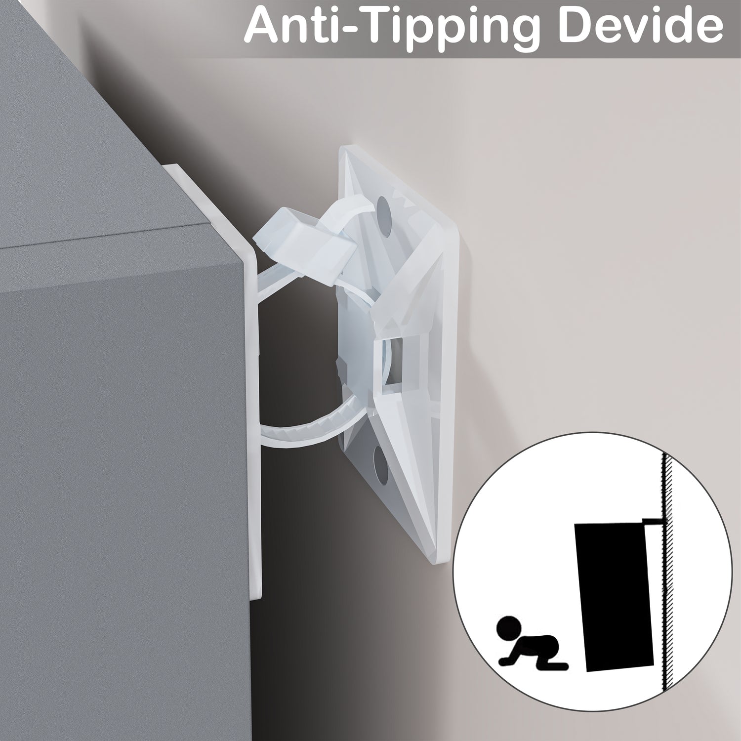 anti-tip device on grey 5 shelf bookcase, ensuring secure and stylish storage for homes