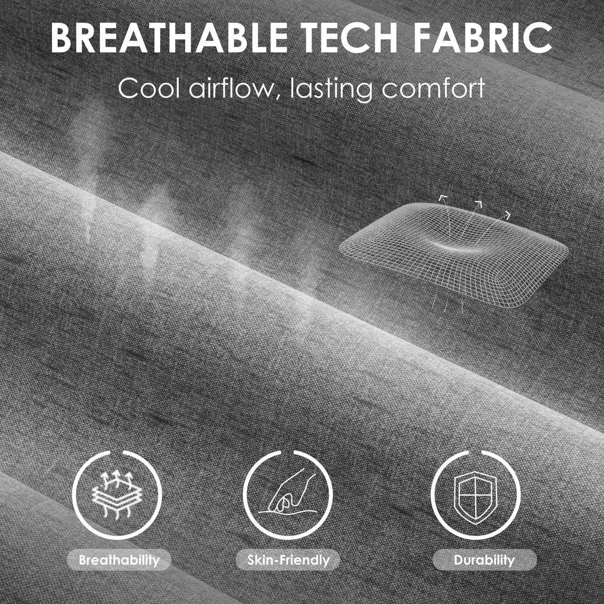 Close-up of breathable tech fabric used in the Xstriker Ergonomic Fabric Gaming Chair With 4D Armrest For Adults, highlighting airflow and comfort features.