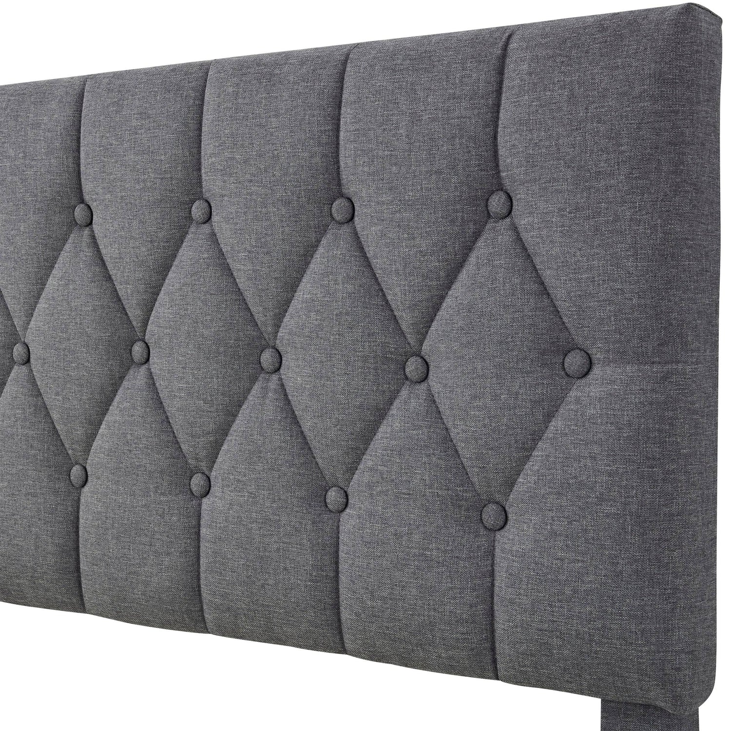 Chesterfield Bed Frame - Luxurious Grey Linen Upholstery, Adjustable Headboard