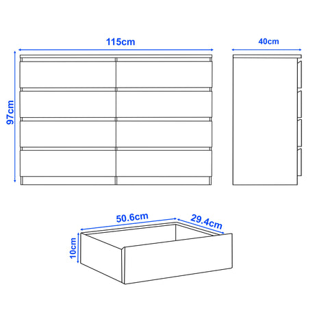 Dimensions of a piece of furniture with clear labels on a white background