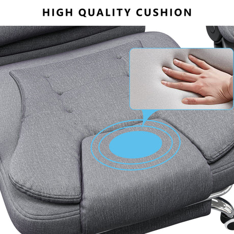 padded for comfort and upholstered in grey linen, this heated office chair is perfect for long working hours