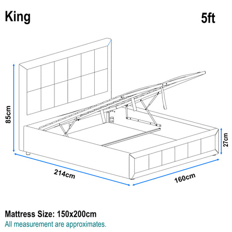 Diagram of a King size bed with dimensions labeled