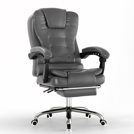 Gray office chair with adjustable armrests on a white background