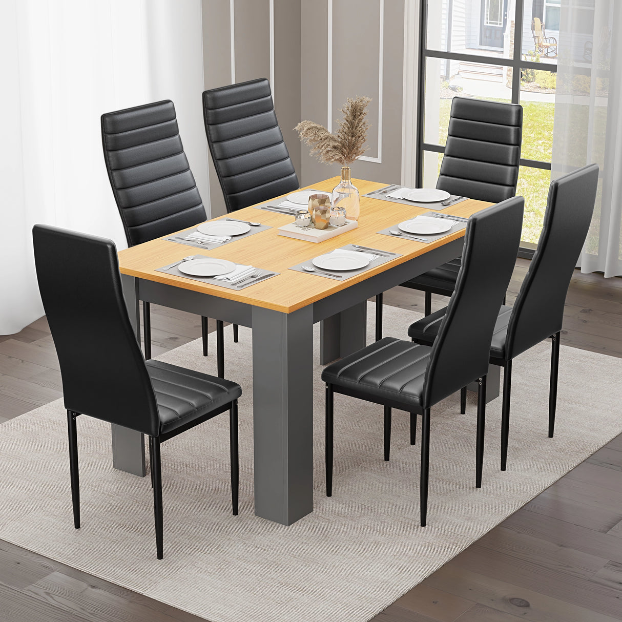 modern small dining table with black upholstered chairs by dream home store, perfect dining table set