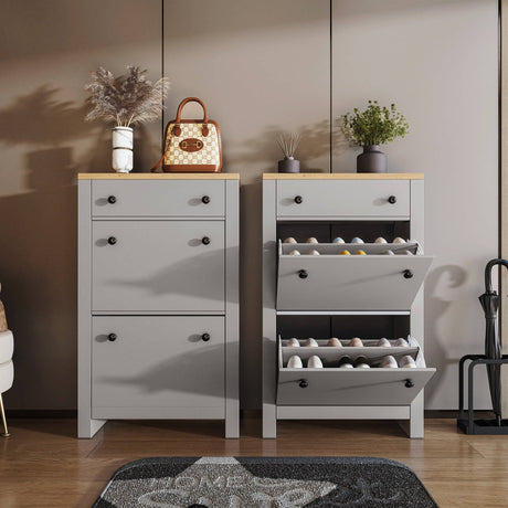 Grey shoe cabinet with drawers, perfect for stylish shoe storage at Dream Home Store.