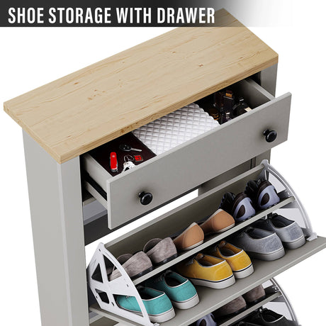 Grey shoe storage with drawer, available at Dream Home Store in UK.