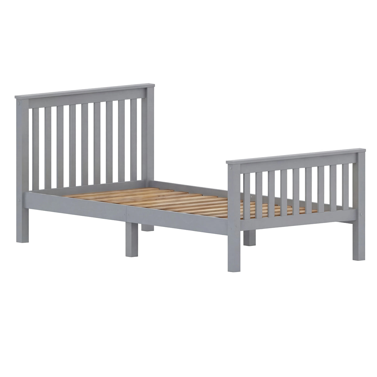 Wooden bed frame with slatted headboard and footboard design in grey, providing modern style and mattress support