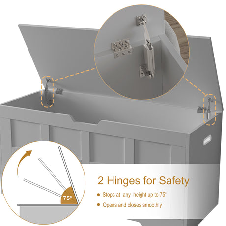 Toy Storage Box – Shaker Style Blanket Storage Chest With Lid featuring 2 safety hinges that stop at 75° for smooth opening and closing.