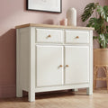 Haven Small White Sideboard with Drawers & Oak Top, Painted Finish