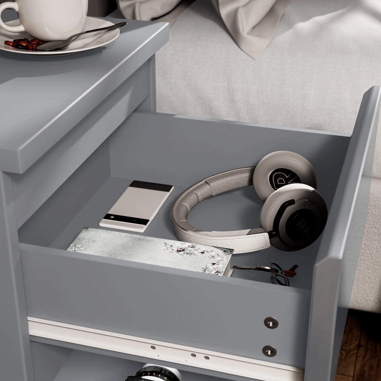 High Gloss 2 Drawer Bedside Table - Nightstand Drawers