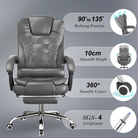 Gray office chair with reclining function and adjustable height features on a gray background