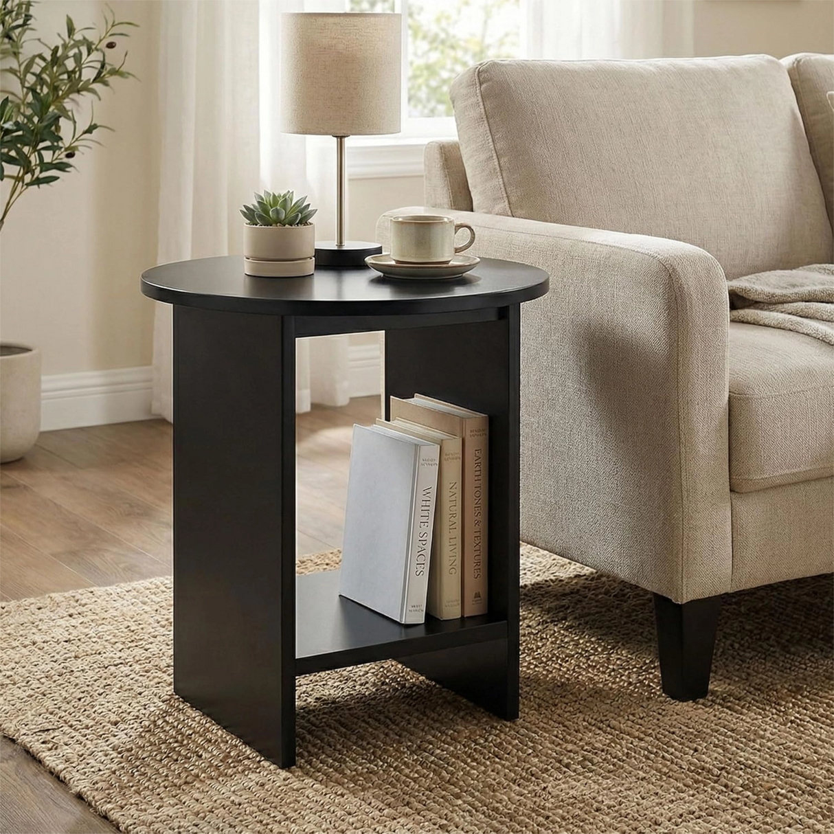 Small Round Side Table for Living Room - Sofa End Table