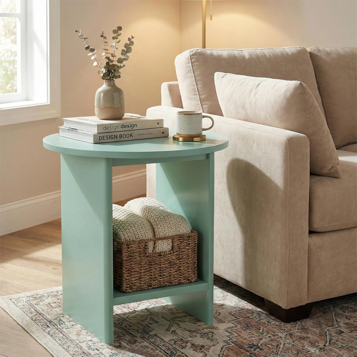 Small Round Side Table for Living Room - Sofa End Table