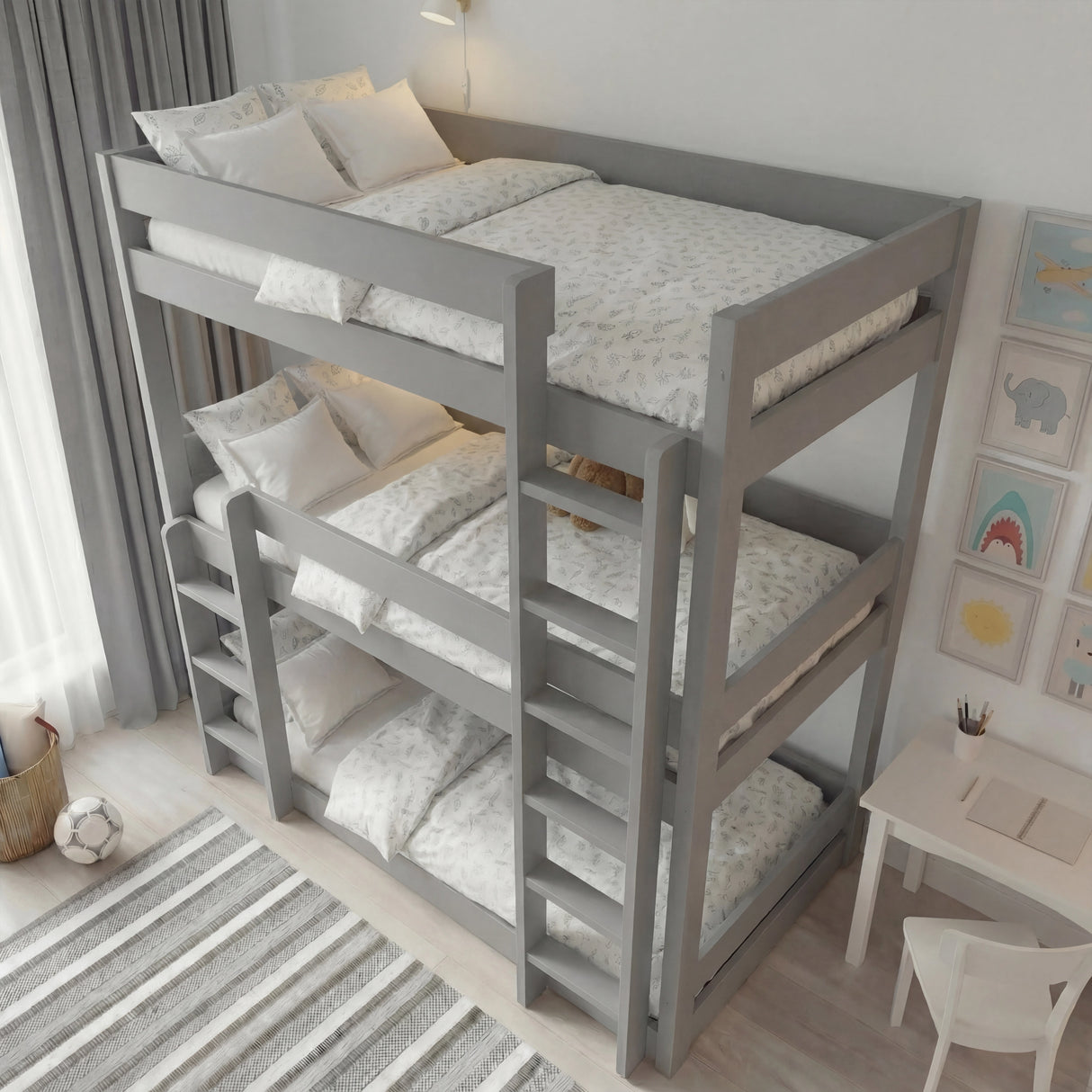 Wooden High Sleeper Triple Bunk Bed
