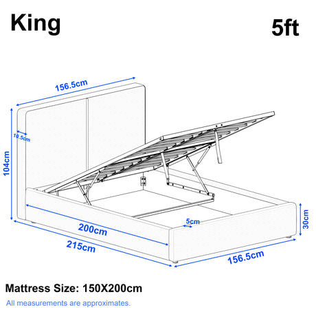 Diagram of a King size bed with dimensions labeled