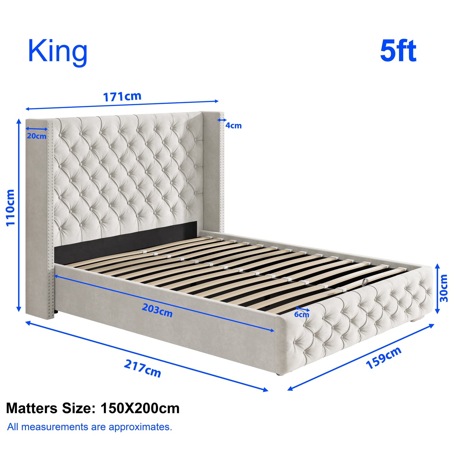 Cross Pattern Velvet Ottoman Storage Bed - Winged Bed Frame