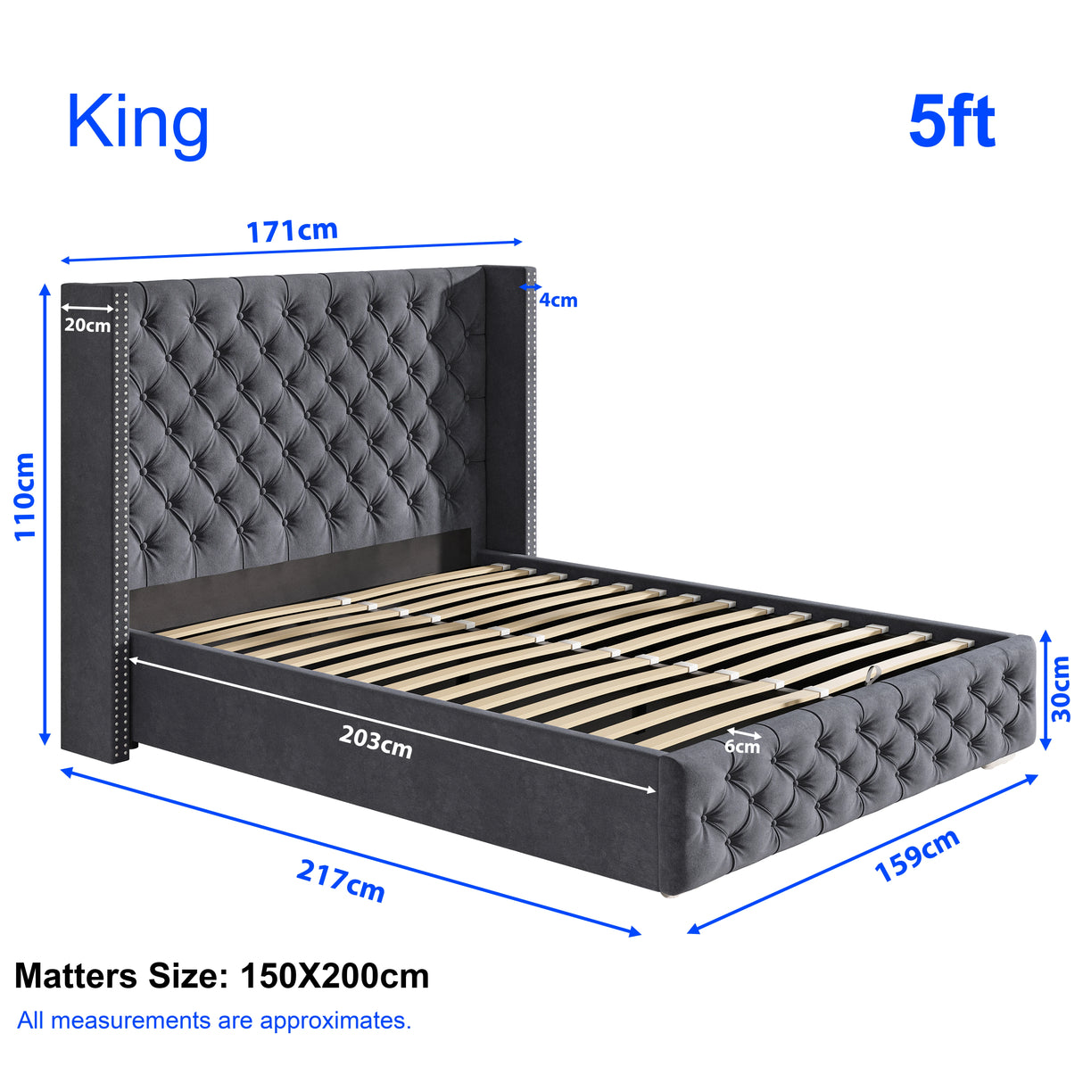 Cross Pattern Velvet Ottoman Storage Bed - Winged Bed Frame