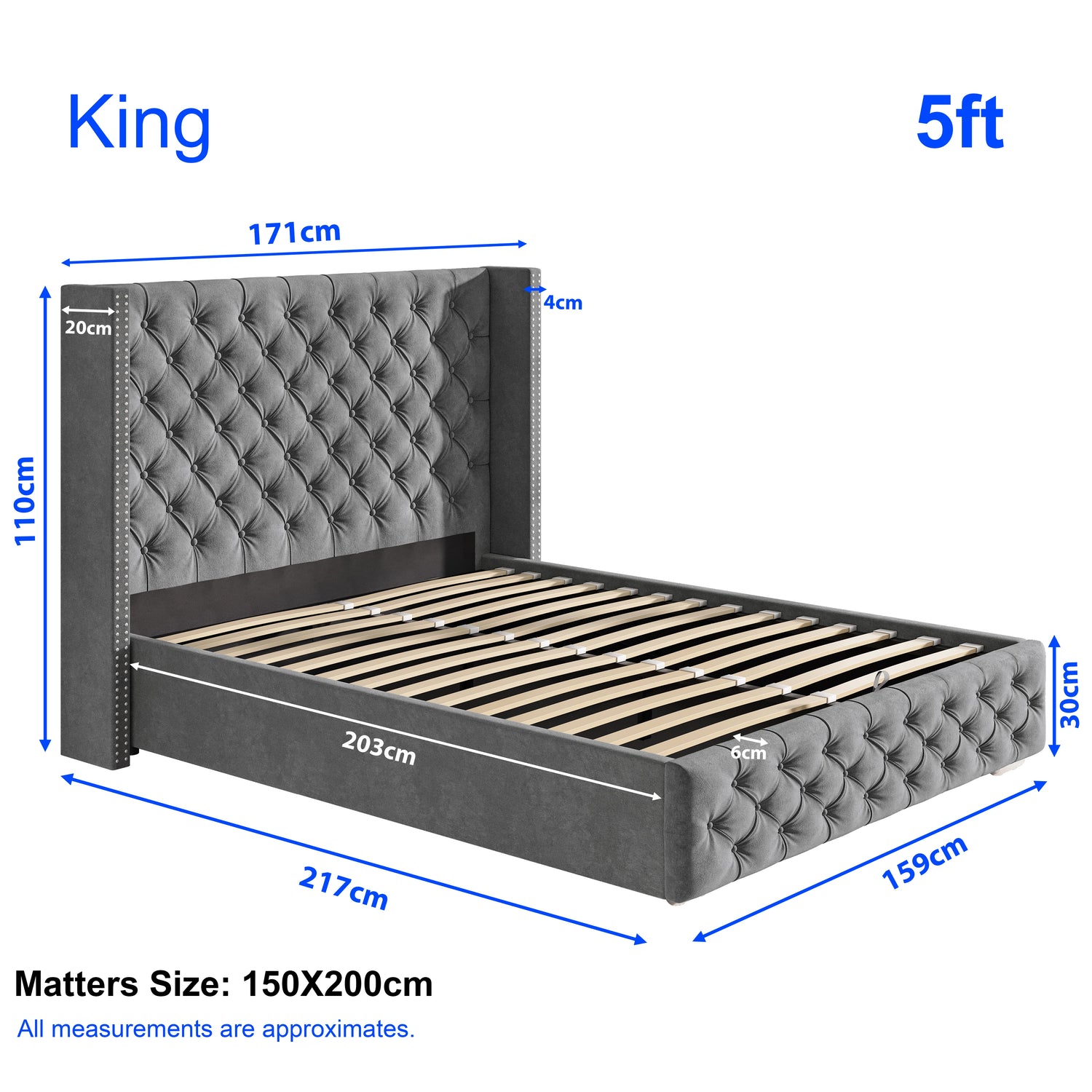 Cross Pattern Velvet Ottoman Storage Bed - Winged Bed Frame