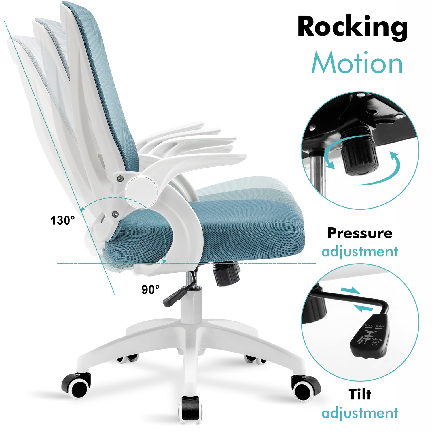 Comfy desk chair with adjustable height and tilt lock mechanism, ensuring superior comfort.