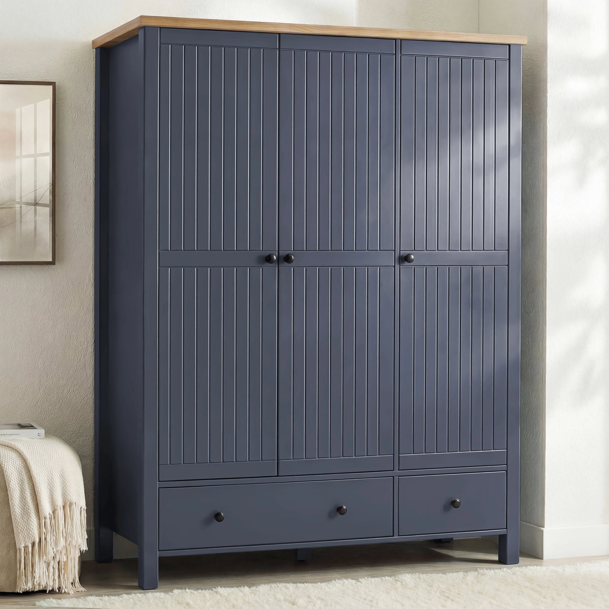Linra 3 Door Wardrobe With Drawers and Shelves - Blue Painted | DHS