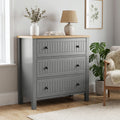Grey 3 Drawer Chest of Drawers with Oak Effect Top