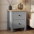 Linra Grey Painted 2 Drawer Bedside Table with Oak Top