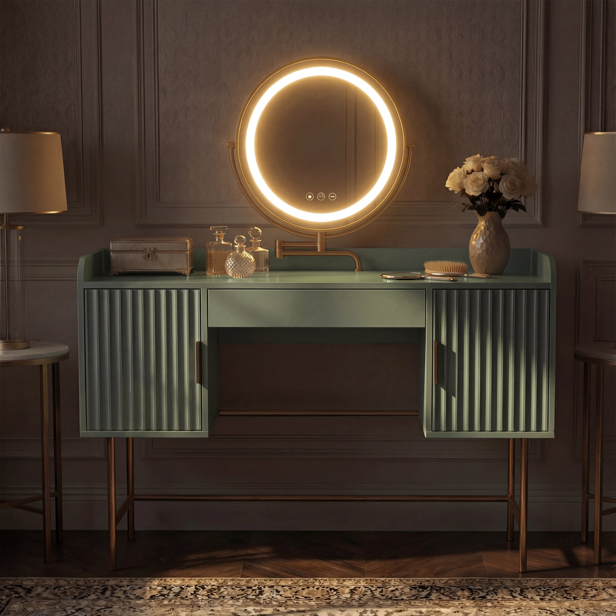 Flutrina Dressing Table with LED Mirror Makeup Vanity Desk