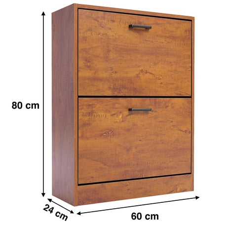 Dimensions of the side view of the oak slimline shoe cabinet: width 60 cm, depth 24 cm, and height 80 cm.