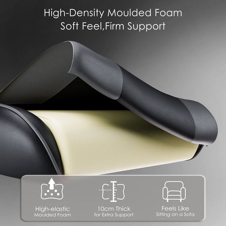 Cross-section of Xstriker Gaming Chair seat showing high-density moulded foam with 10cm thickness for ergonomic support and sofa-like comfort.