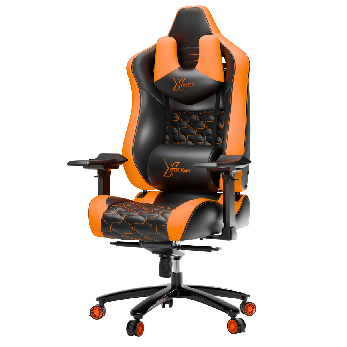 Orange and black gaming chair with 'X-Prime' branding on a white background