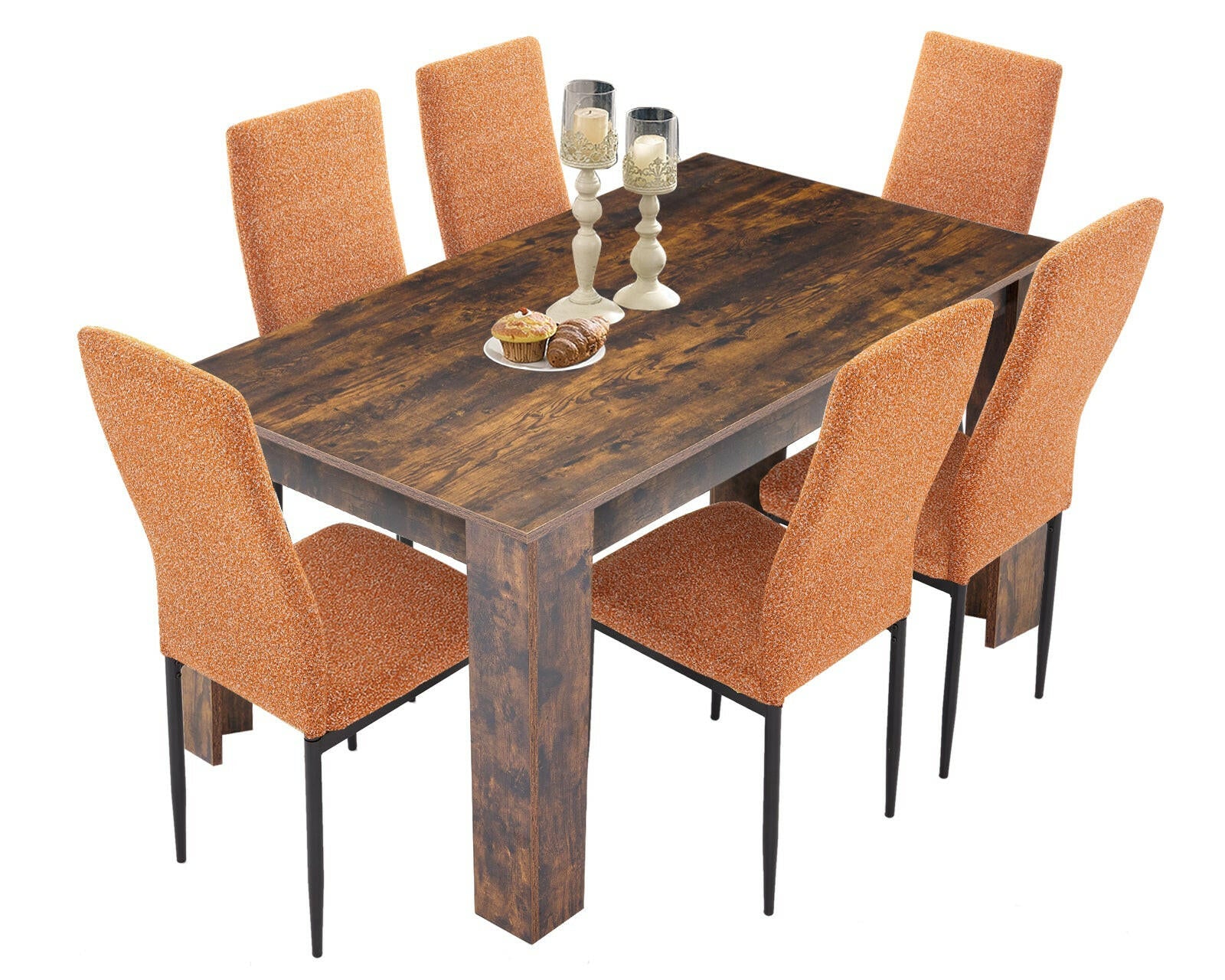 dining table and six chairs