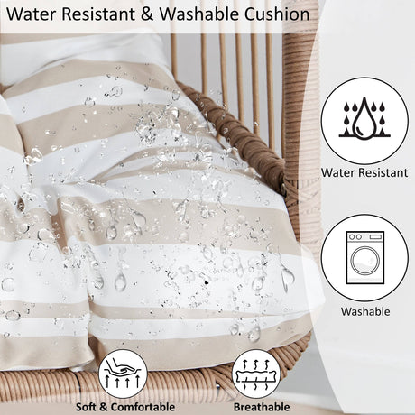 Outdoor egg chair with water-resistant and washable cushion for durable and easy maintenance.