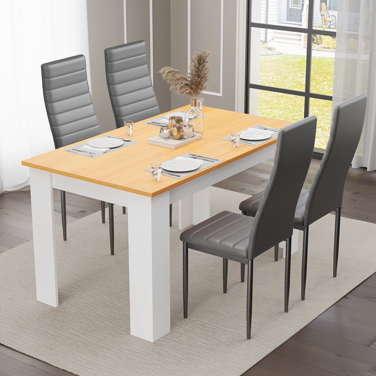 modern small corner dining set with grey upholstered chairs by dream home store perfect for dining rooms