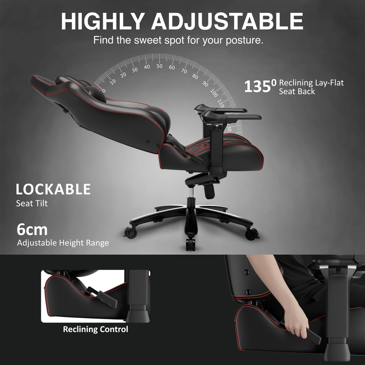Ergonomic office chair with adjustable features on a dark background