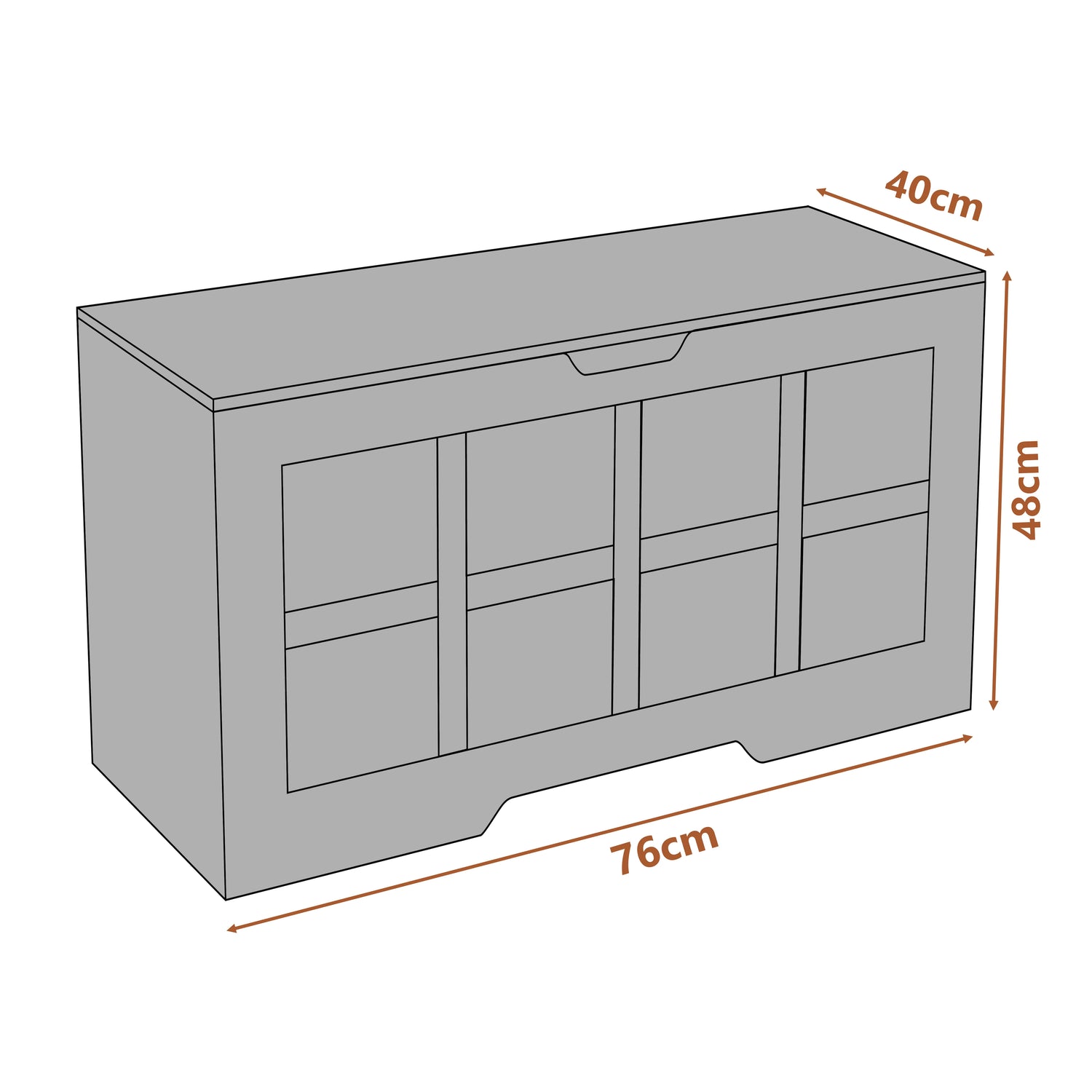 Rustic cabinet with dimensions labeled on a white background