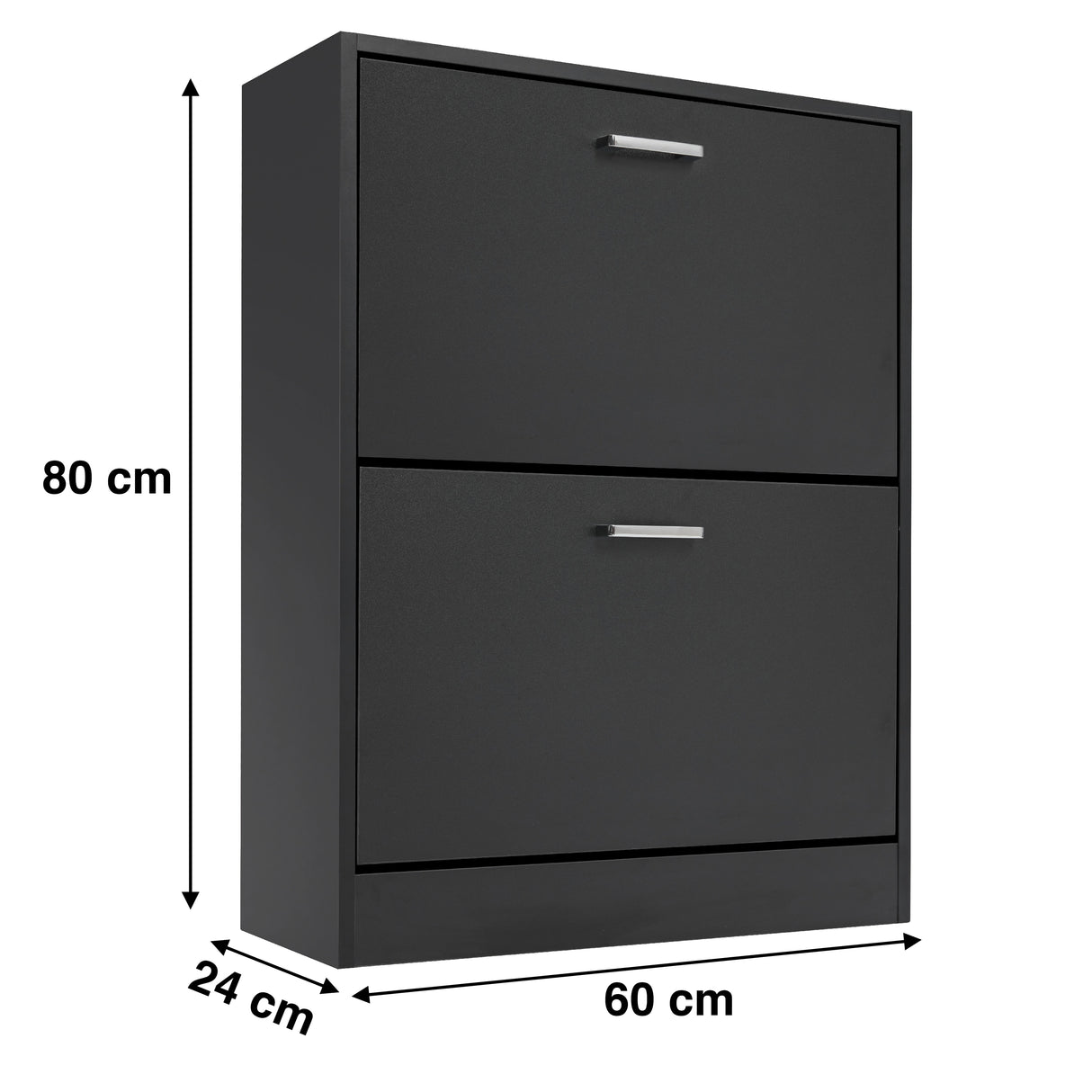 compact and slim shoe cabinet in a black finish dimensions: width 60 cm, depth 24 cm, and height 80 cm.