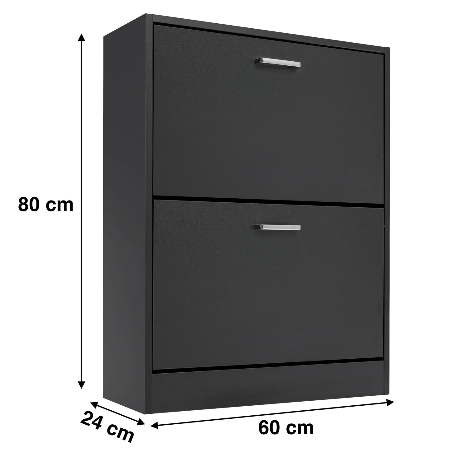 compact and slim shoe cabinet in a black finish dimensions: width 60 cm, depth 24 cm, and height 80 cm.
