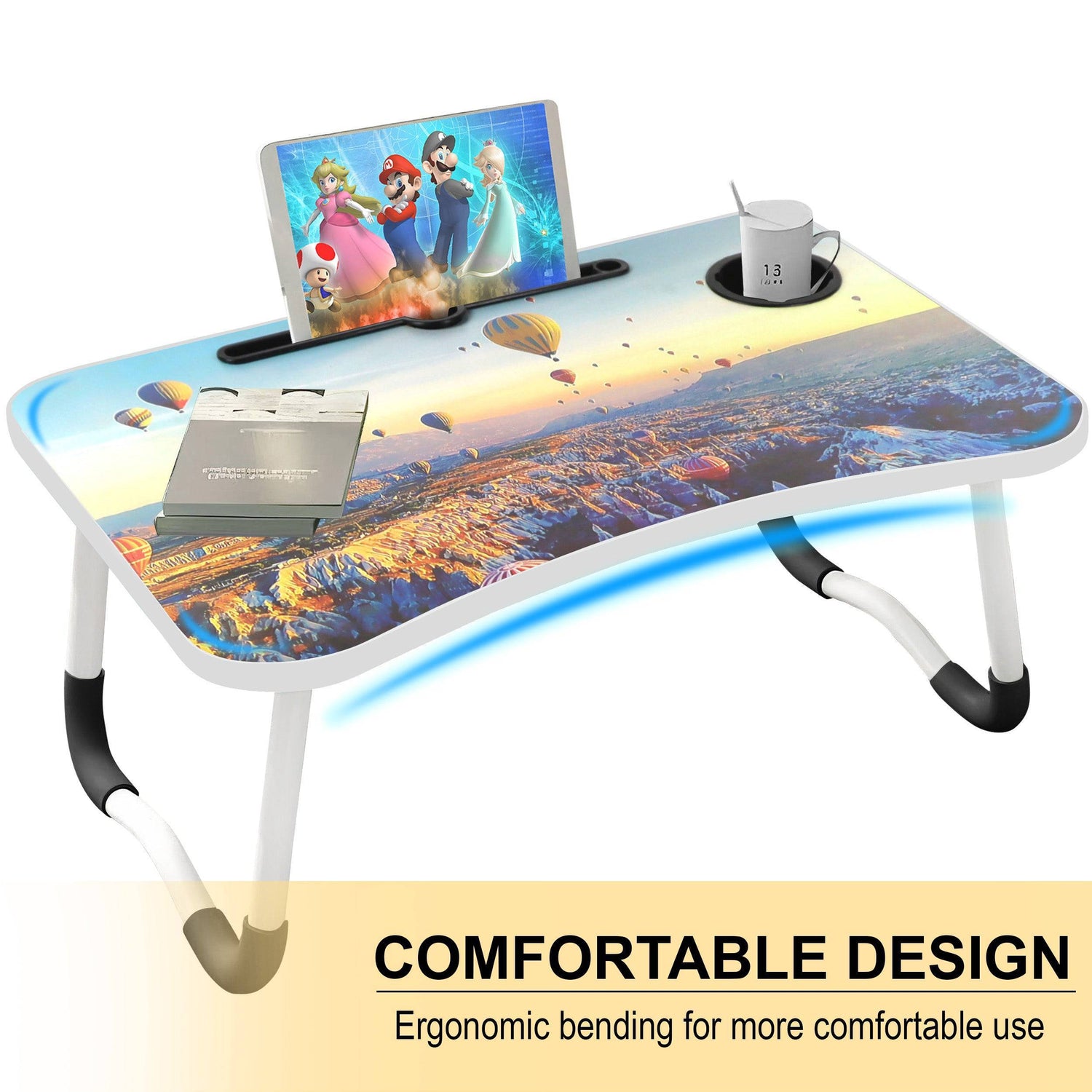 Small laptop table desk with a comfortable design and ergonomic bending for better use.