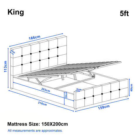 Measurement chart of a King size bed with dimensions labeled